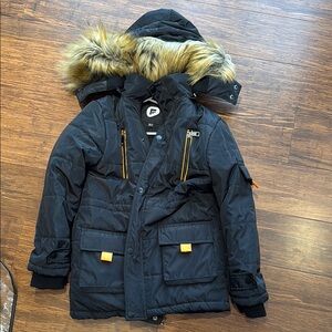 Black Winter Parka with Faux Fur Hood